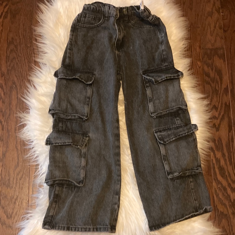 SHEIN Charcoal Cargo wide leg jeans y2k Sz 8